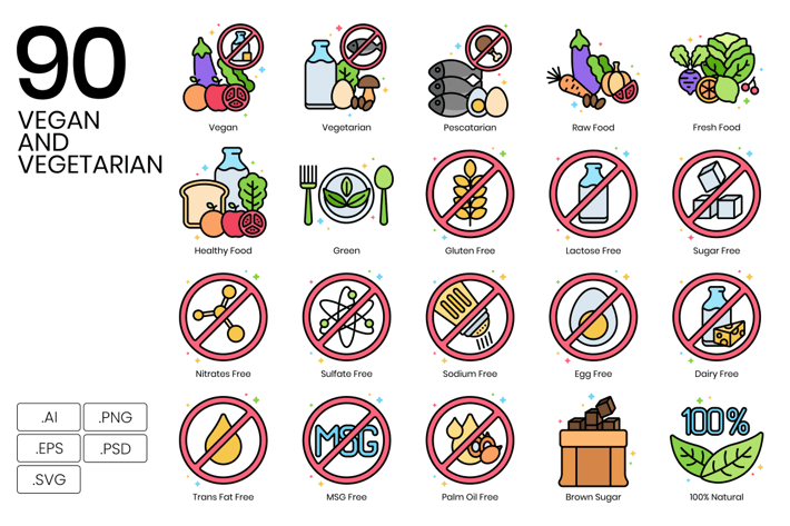 90 Vegan and Vegetarian Icon Set