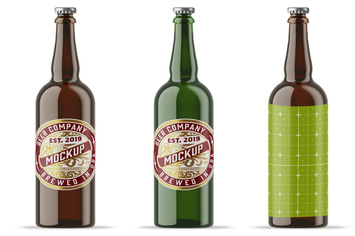 Colorful Glass Beer Bottle Mockup