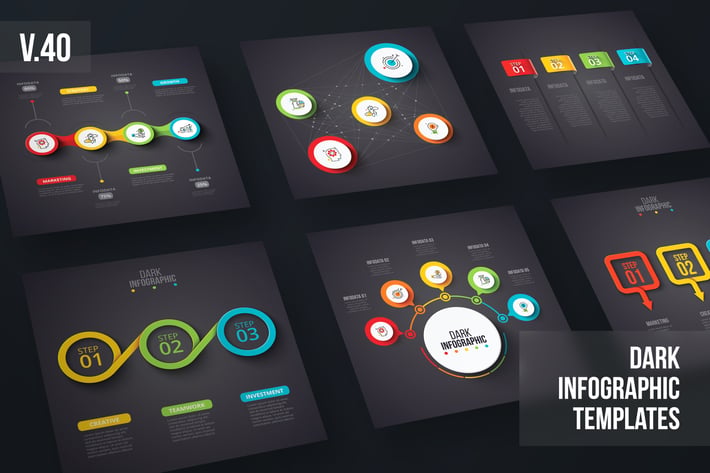 Dark Infographics template set v.40