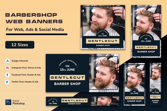 Barber shop & Men Hairdresser Web Banners & Posts