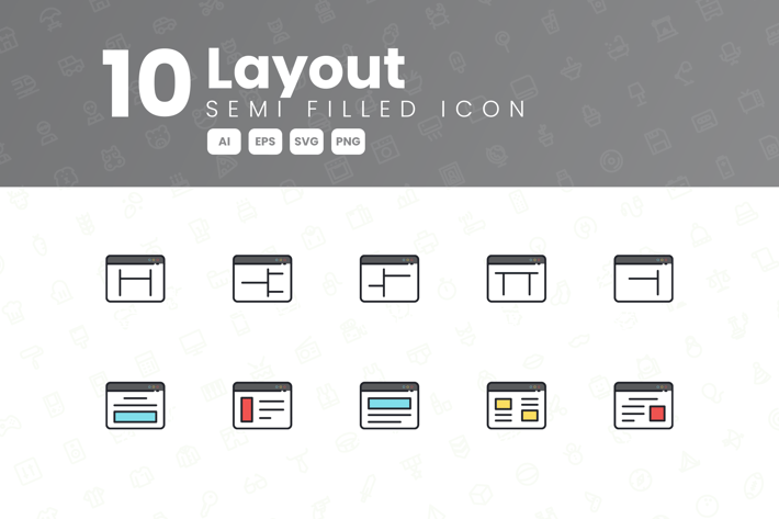 10 Layout Semi Filled Icon Collection