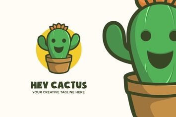 Cute Cactus Succulent Plant Mascot Character Logo 