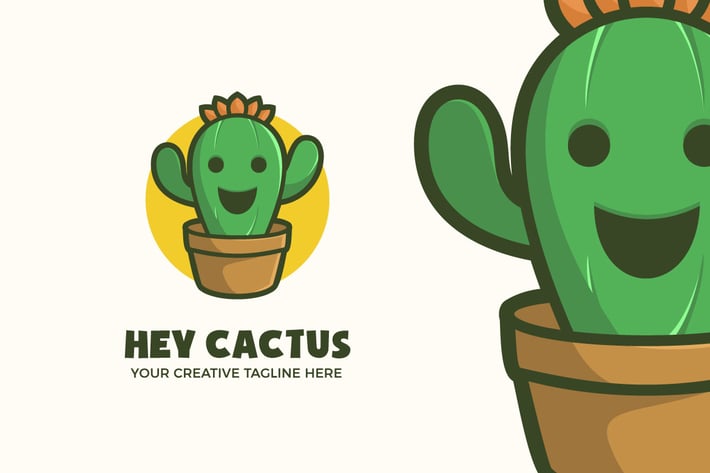 Cute Cactus Succulent Plant Mascot Character Logo 
