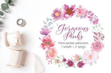 Watercolor Wreath and Sprays in Pinky Shades