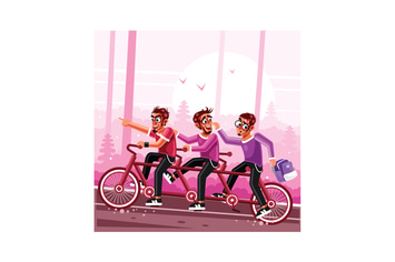 Teamwork Riding Tandem Bicycle Illustration