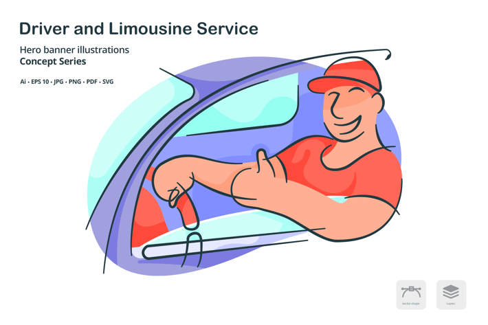 Driver Limousine Service Vector Illustration