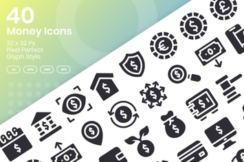 40 Money Icons Set - Glyph