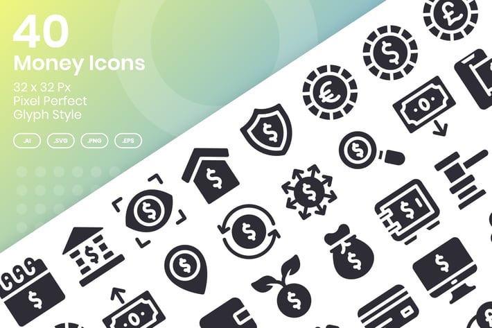 40 Money Icons Set - Glyph