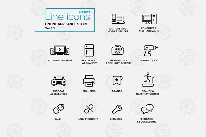 Online appliance store line design style icons set