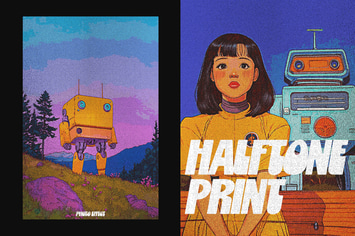 Vertical Halftone Comics Print Photo Effect