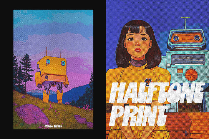 Vertical Halftone Comics Print Photo Effect