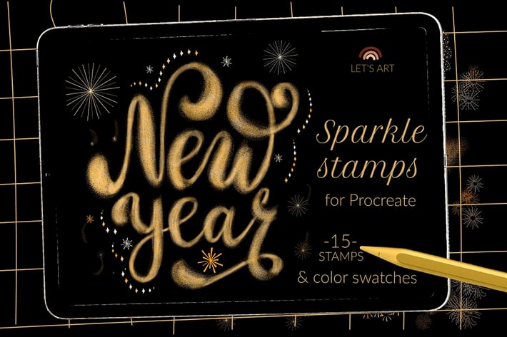 New Year sparkle fireworks brushes