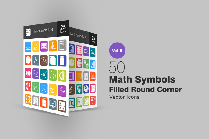 50 Math Symbols Filled Round Corner Icons