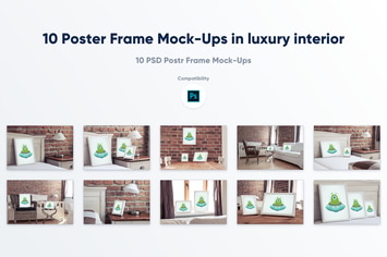10 Poster Frame Mock-Ups in luxury interior