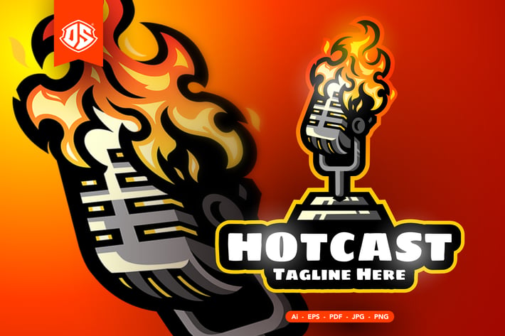 Hot Podcast Mascot Logo