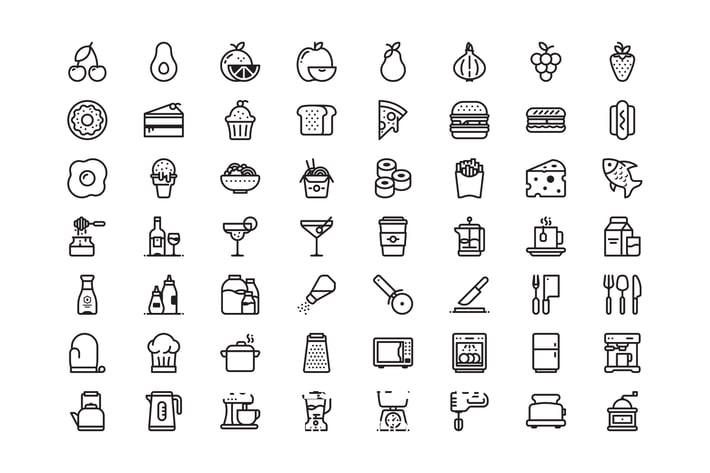 56 Kitchen and food icons