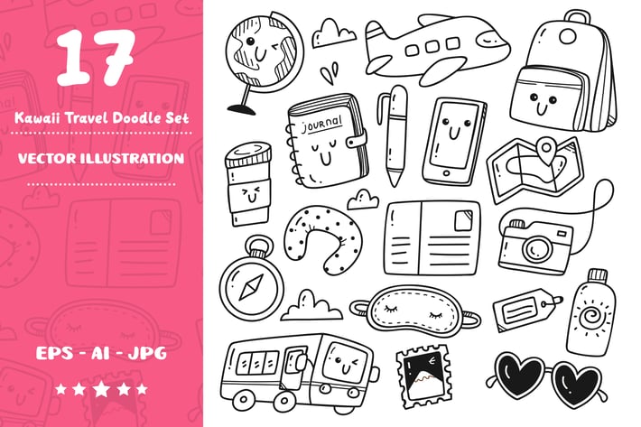 Kawaii Travel Doodle Set
