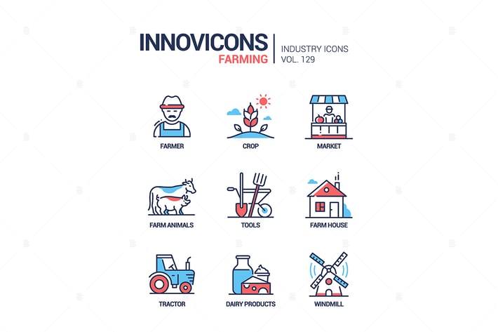 Farming - modern colorful line design style icons
