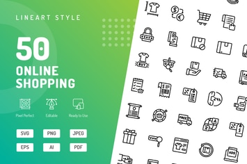 Online Shopping Line Icons