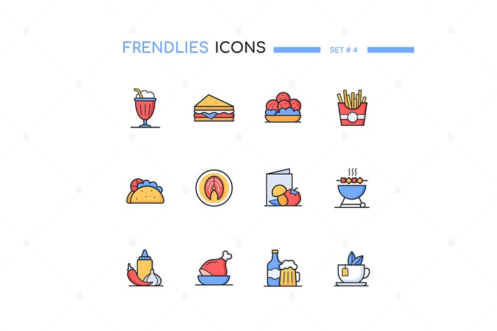 Street food - line design style icons set