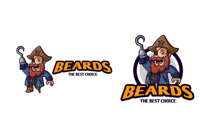 Retro Cartoon Bearded Pirate Character Mascot Logo