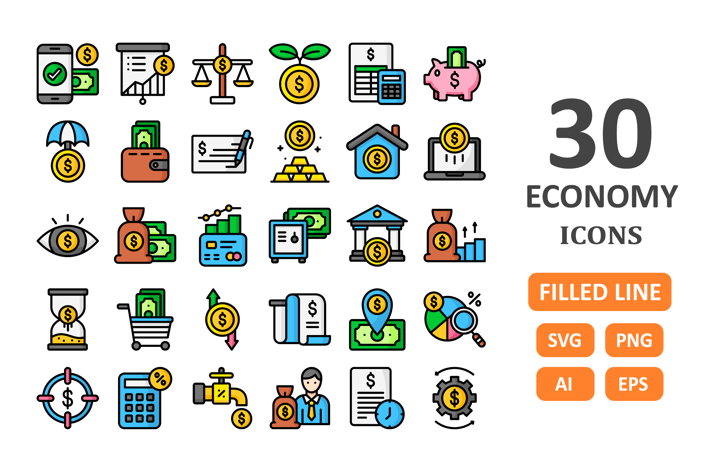 30 Economy Icons - Filled Line
