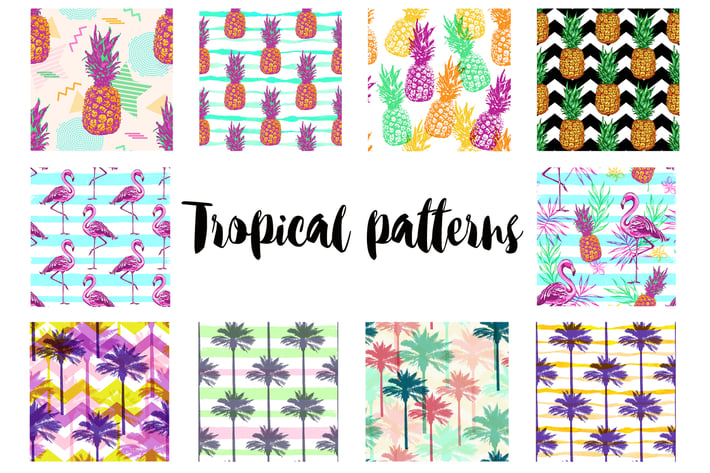 Retro Tropical Seamless Patterns