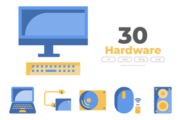 30 Computer Hardware Icons - FLAT