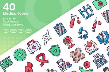40 Medical Icons Set - Filled Line