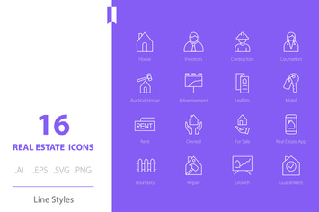 Real Estate Icon Set Line Styles