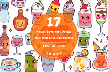 Kawaii Beverages Doodle Set