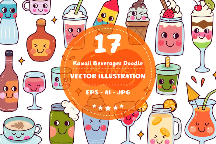 Kawaii Beverages Doodle Set