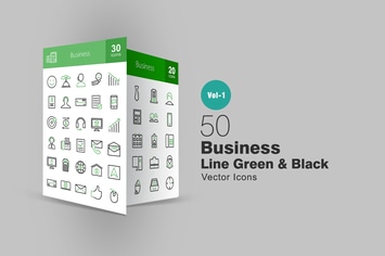 50 Business Line Green & Black Icons