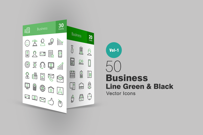 50 Business Line Green & Black Icons