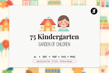 75 Kindergarten elements in flat design