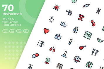 70 Medical Icons Set - Filled Line