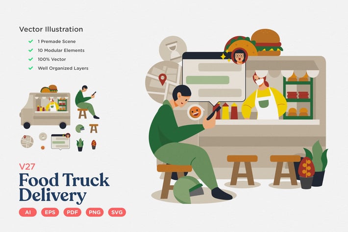 Culinary Vector Illustration: Food Truck