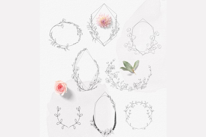 Hand-drawn floral frames, Feminine Wedding