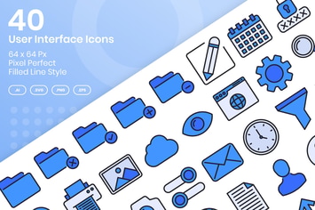 40 User Interface Icons Set - Filled Line