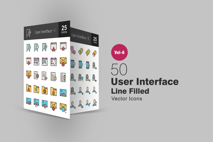 50 User Interface Glyph Multicolor BG Icons
