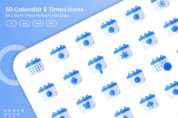 50 Calendar & Times Icons Set - Flat