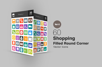 60 Shopping Flat Round Corner Icons