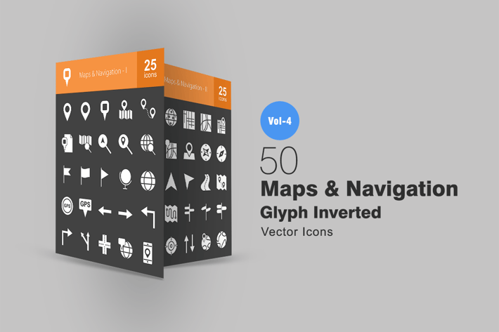 50 Maps & Navigation Glyph Inverted Icons