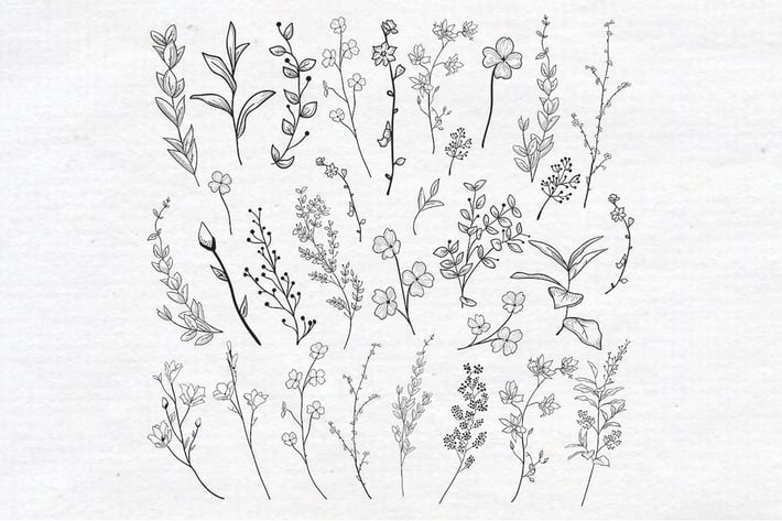 Vector Drawn Herbs, Plants, Flowers