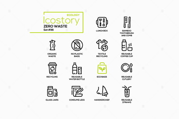 Zero waste - vector line design style icons set