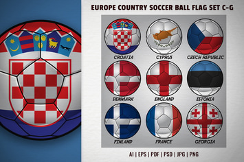 Europe country soccer ball flag set C-G