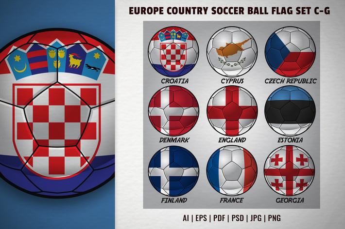Europe country soccer ball flag set C-G
