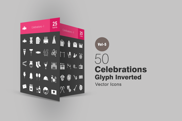 50 Celebrations Glyph Inverted Icons