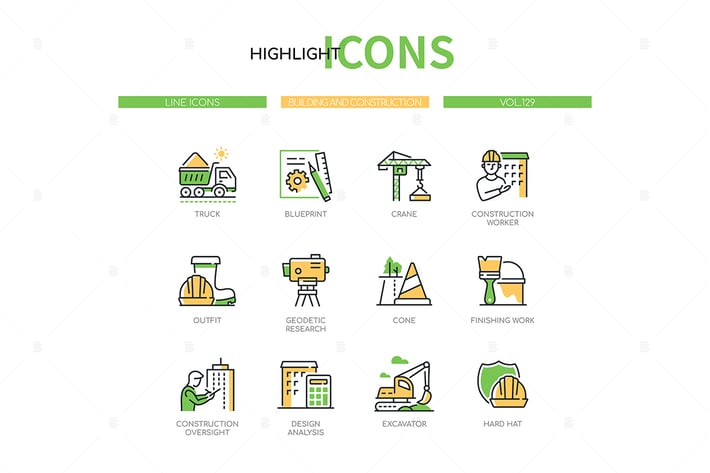 Building and construction line design style icons