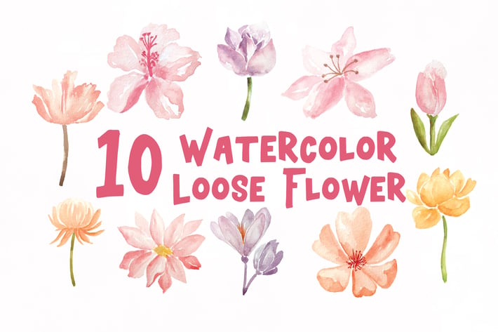 10 Watercolor Loose Flowers Illustration Graphics